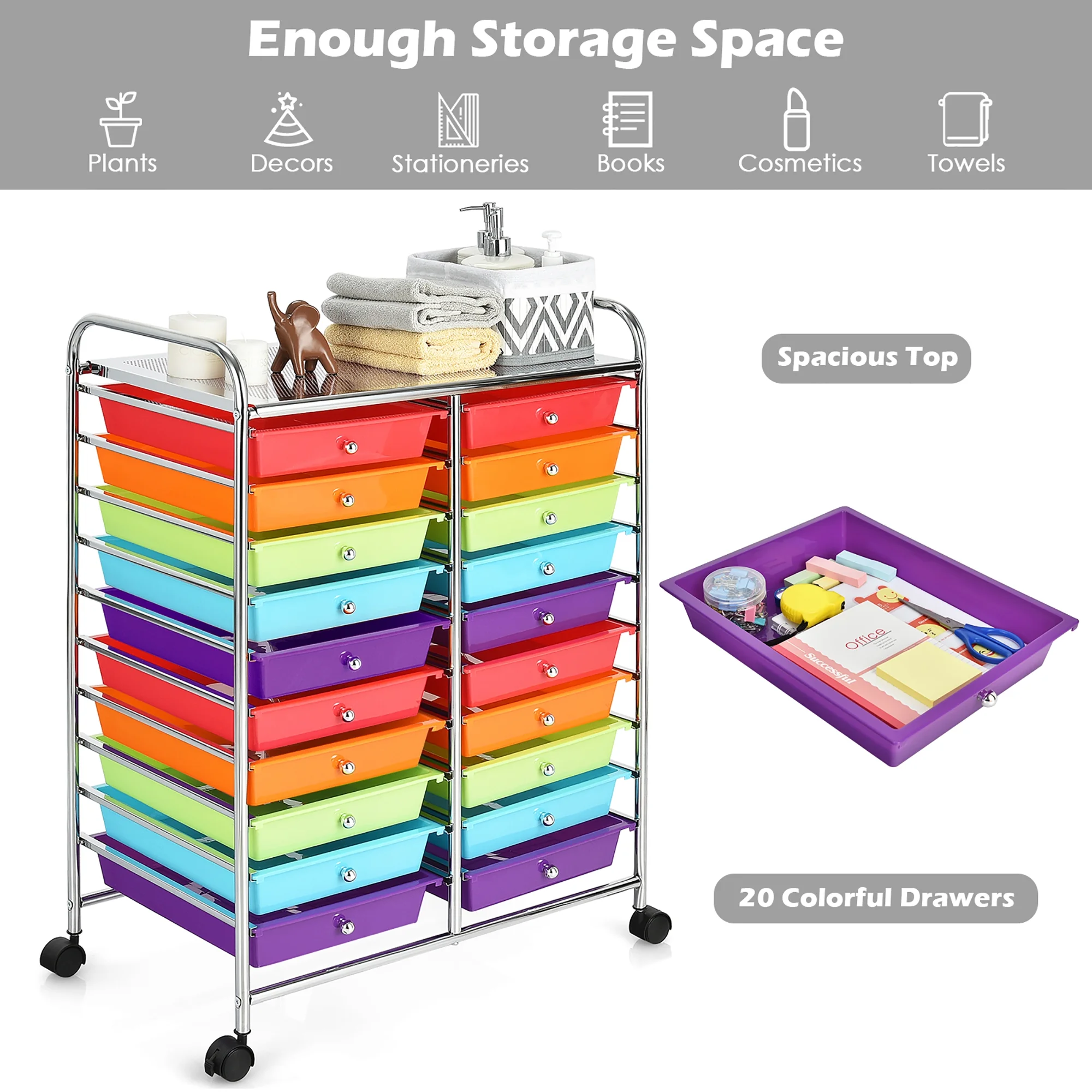 Costway 20 Drawer Rolling Storage Cart Tools Scrapbook Paper Office School Organizer Yellow - Image 114