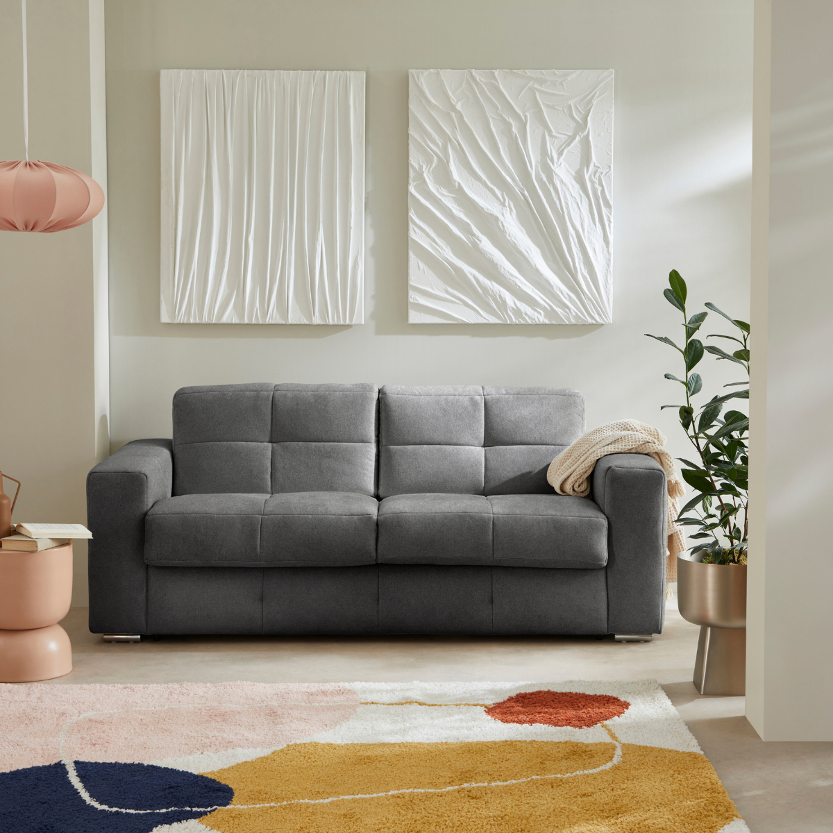 Calicosy - 3-zits slaapbank in stof B207 cm - CHESTER - Grijs