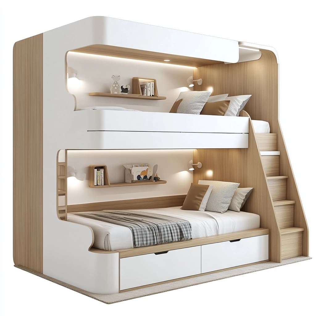 Literas Blanca/Madera Moderna Rectangular 200x160x180cm Dos Niveles Madera MDF