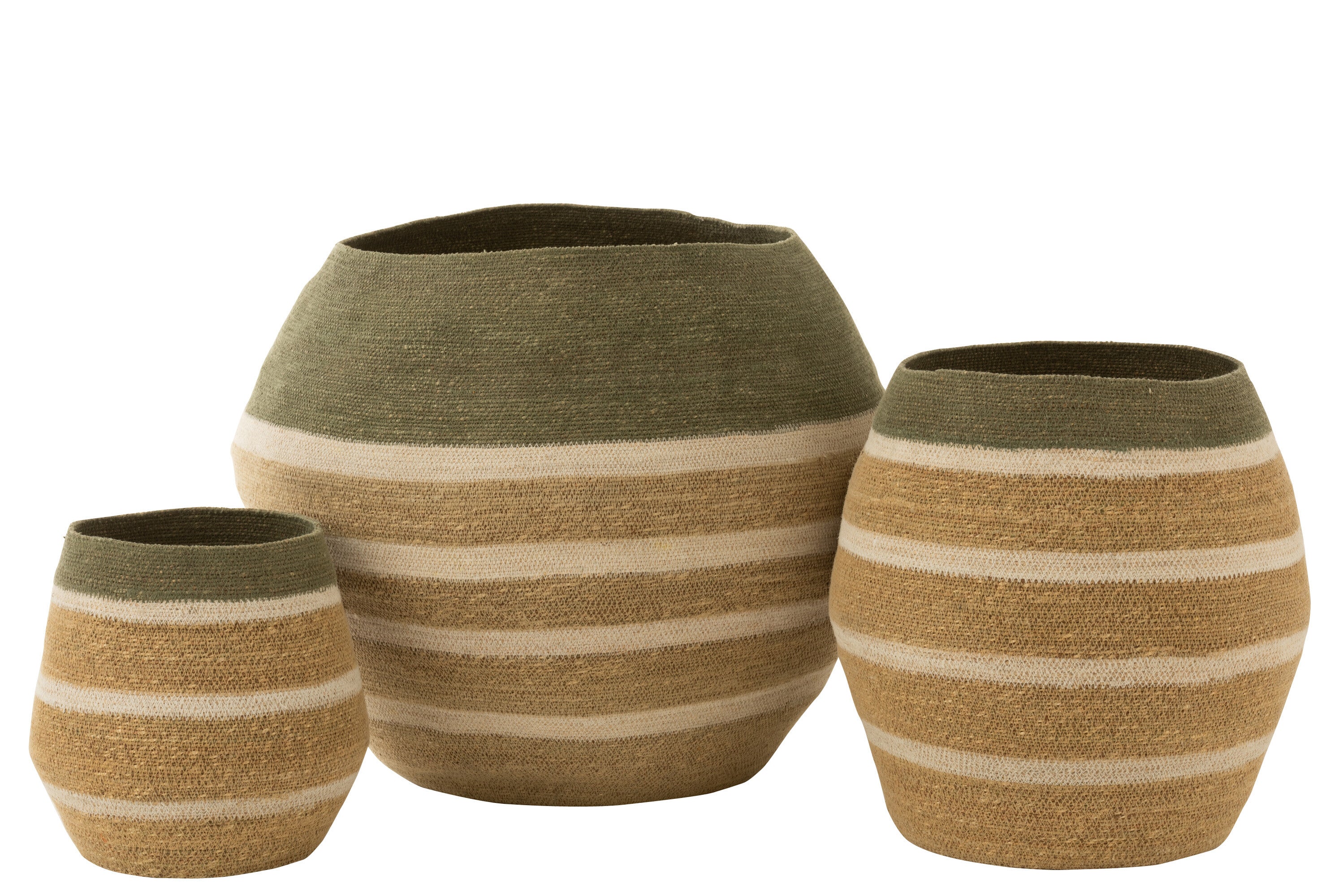 J-line mand strepen - zeegras - groen naturel - set van 3