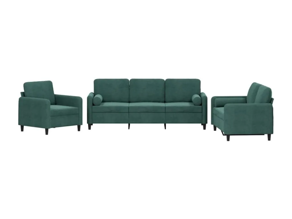 Juego de sofás con cojines 3 piezas terciopelo verde oscuro 71282XMUR