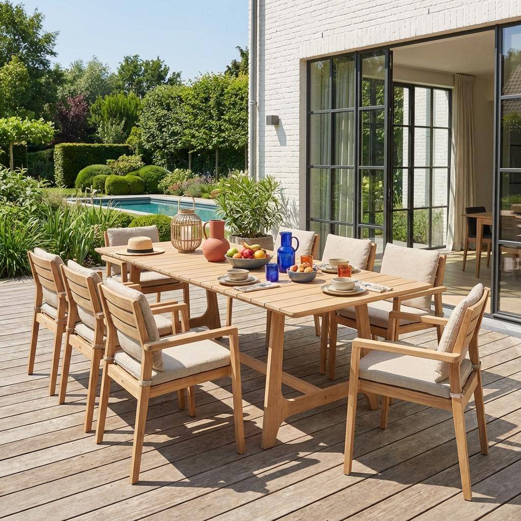 Aroha - Mesa de jardín de madera de acacia para 8 personas