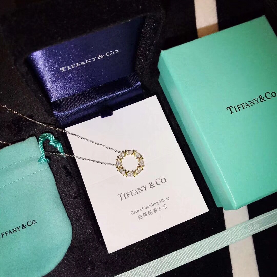 Tiffany Mixed Metal Color Cross Round Pendant Necklace - Original Replica Club