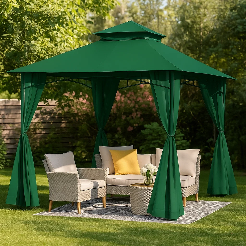 Pérgola con cortinas 3x3m verde - iBatbvn149Na
