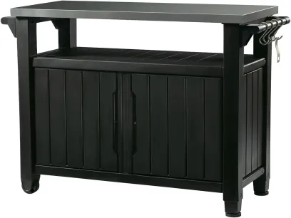 Keter Outdoor Rolling Table Cart for Food Prep, Storage, Bar & Grill, Dark Brown