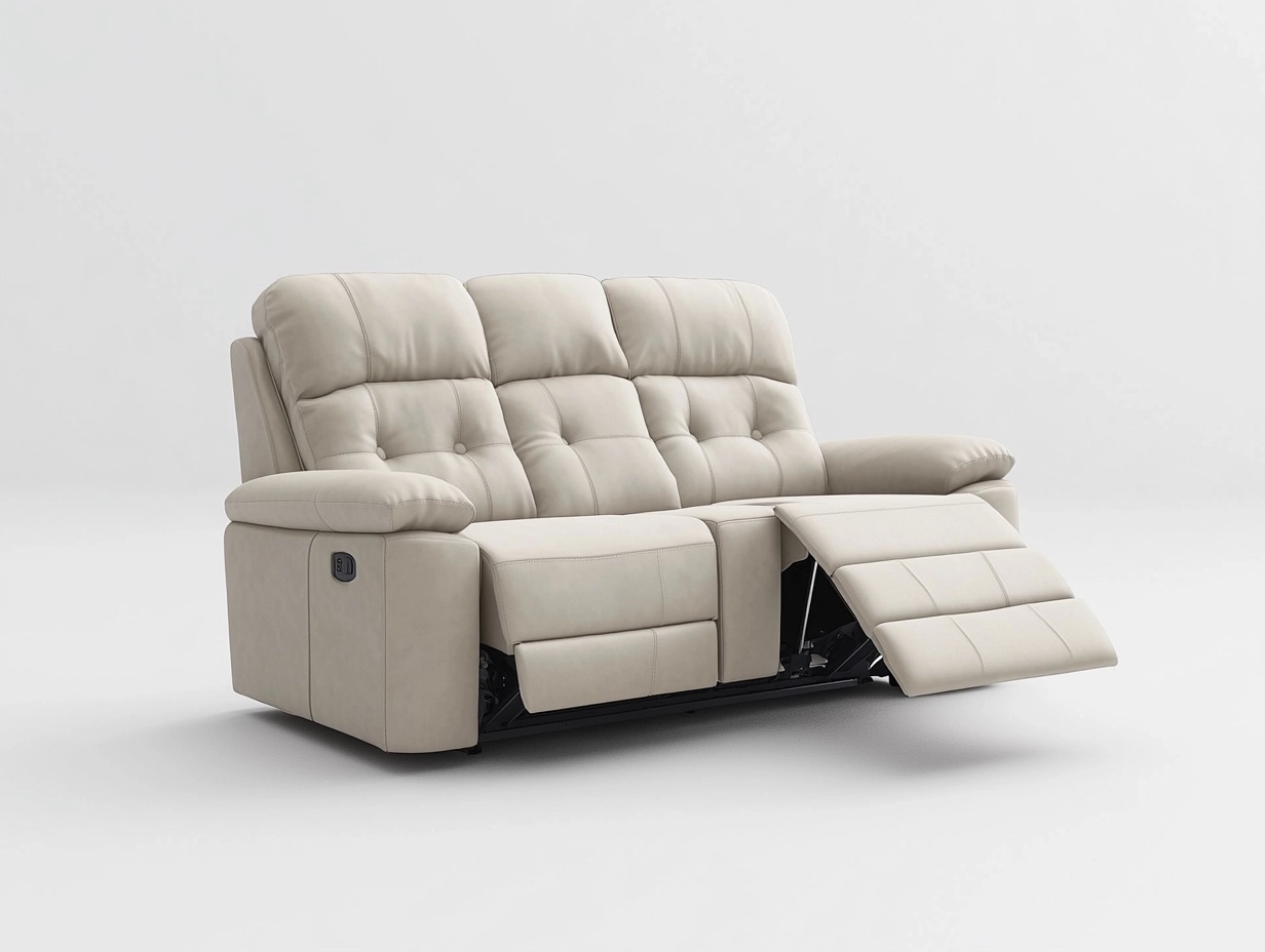Sofá reclinable de piel beige para sala de estar estilo contemporáneo tamaño 200x95x100 cm con función de relajación RE0451607