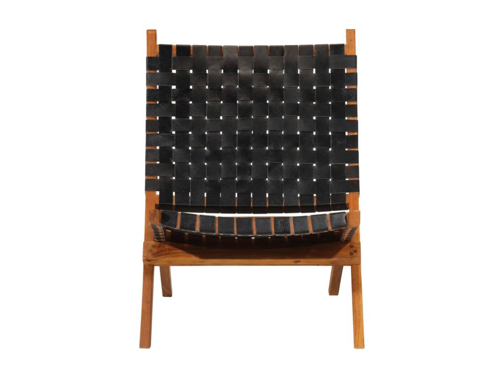 Silla de relax plegable cuero auténtico negro