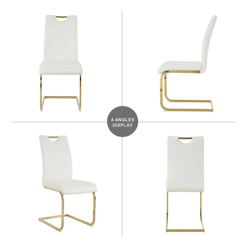 4-Piece Modern Faux Leather Dining Chair Set with Gold Metal Legs and Padded Seats