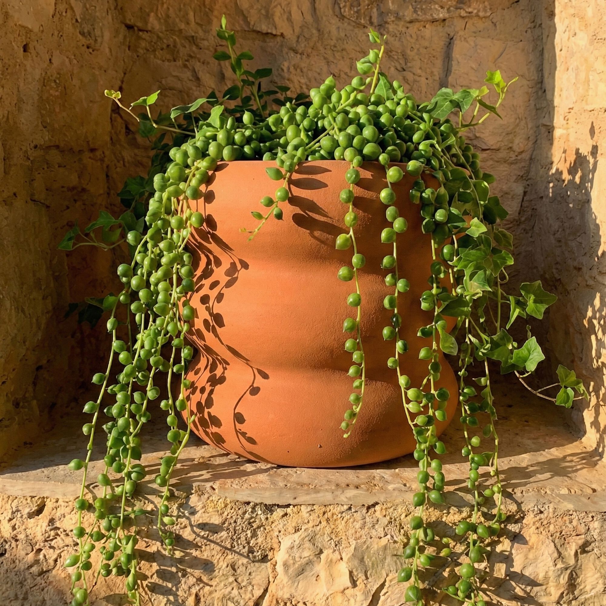 FAELAN - Cache-pot en dolomite D12cm - rouge terracotta