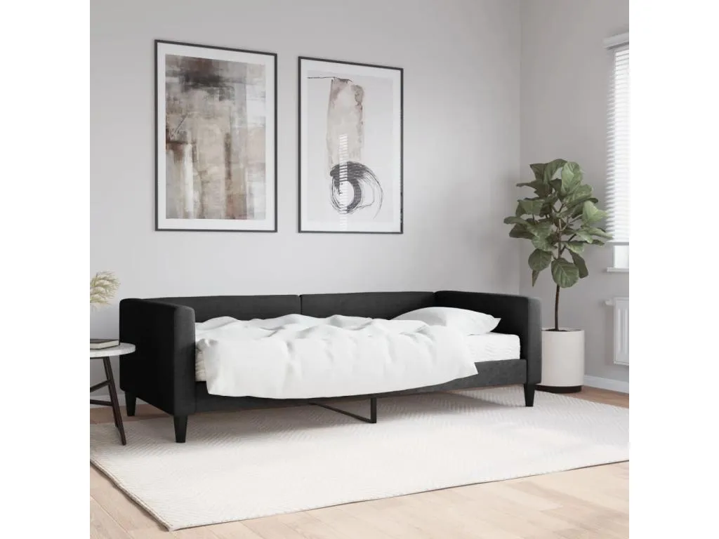 Sofá cama con colchón tela negro 90x190 cm