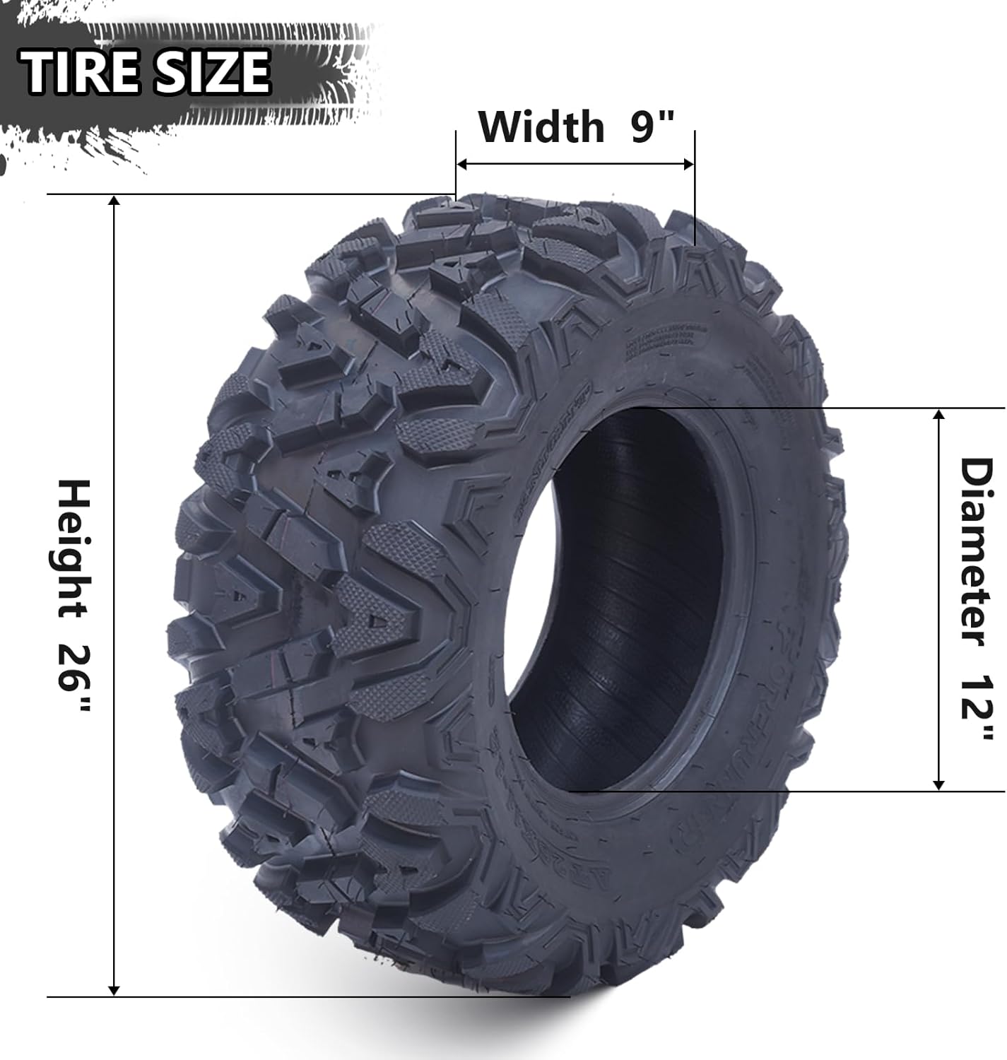26x12x12 Atv Tires, Set of 2 Atv Tires 26x12-12 6PR, All Terrain Atv/Utv Off-Road Tires, Black