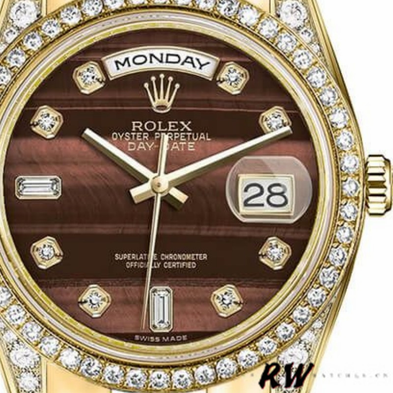 Rolex Day-Date 118388 Yellow Gold Bull's Eye Brown Dial 36mm Unisex Replica Watch