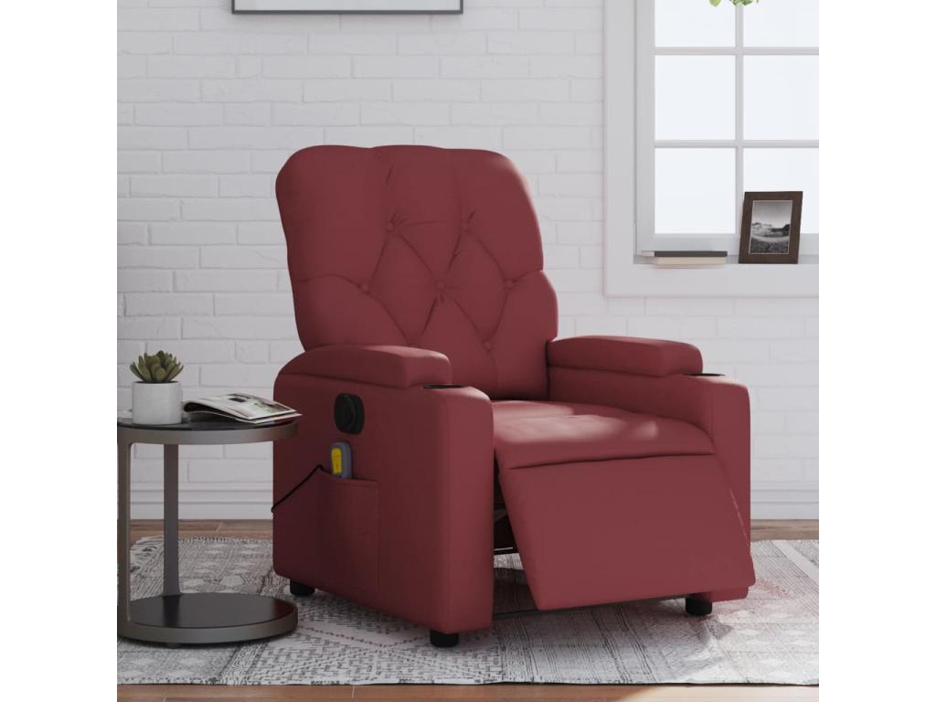 Sillón de masaje reclinable de cuero artificial rojo tinto