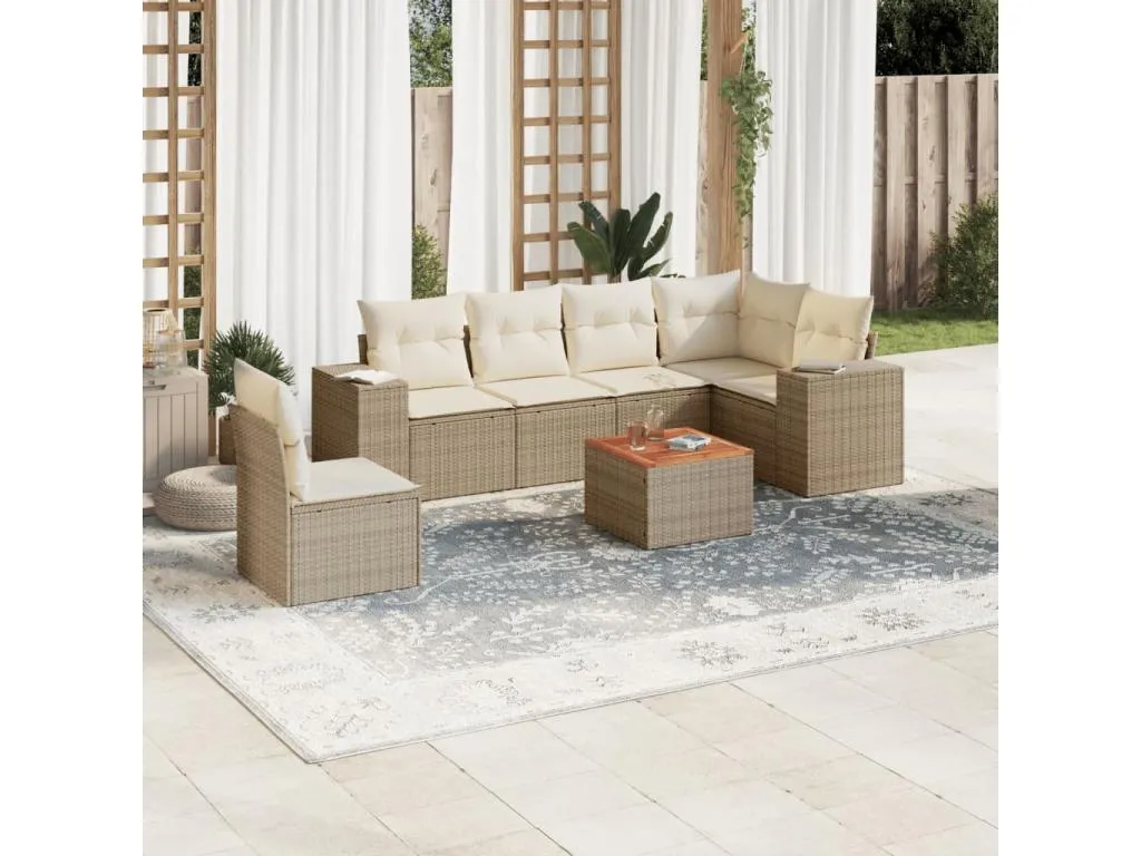 Set sofás de jardín 7 piezas y cojines ratán sintético beige 44506zaih