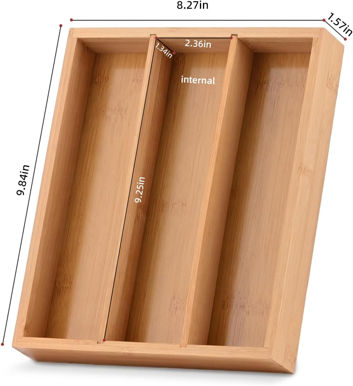 Wooden Silverware Organizer for Drawer, Bamboo Utensil Drawer Organizers, Kitchen Utensil Organizer Tray with 3 Storage Compartments, Flatware Organizers for Cutlery Flatware 