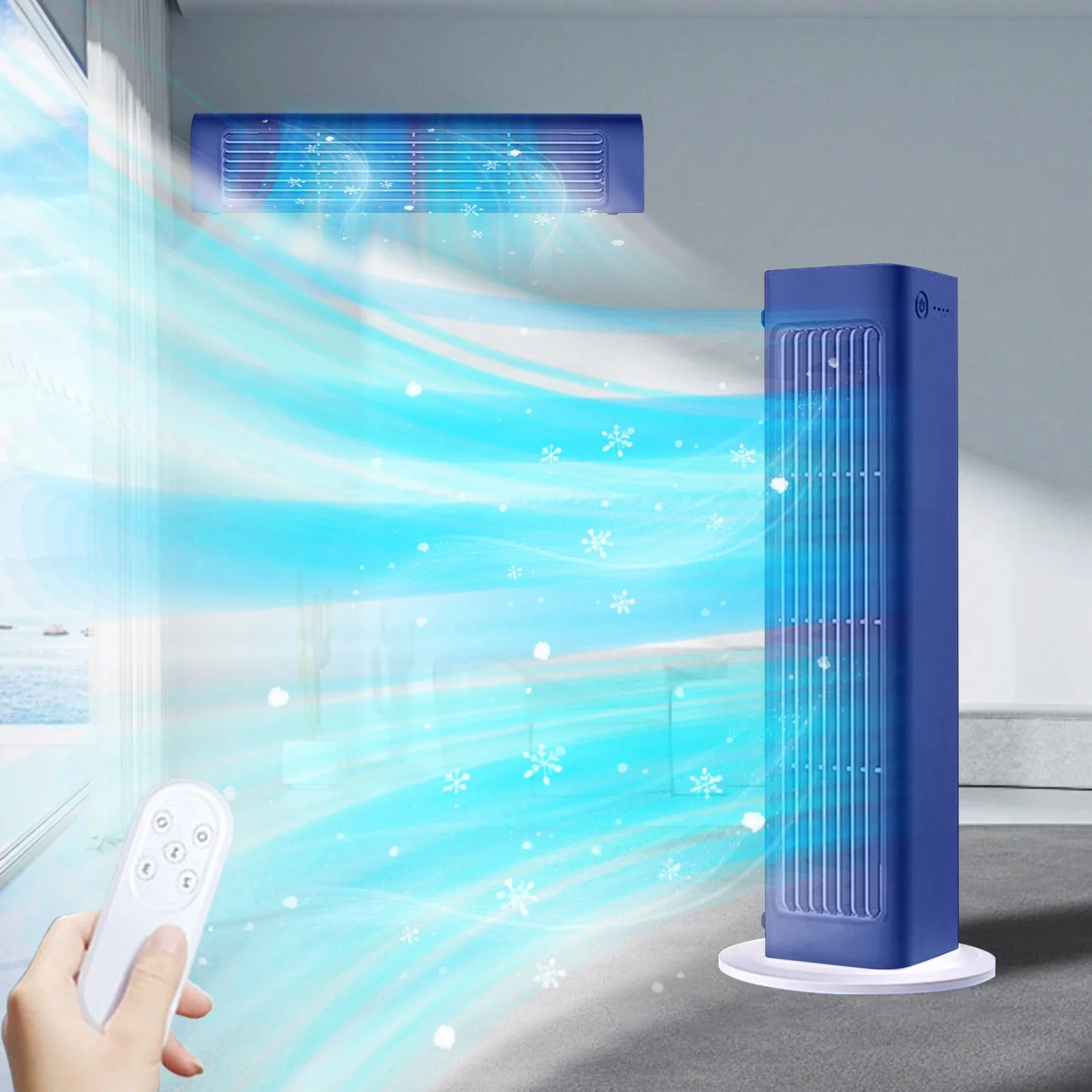 Portable Air Conditioners Wall Mounted Table Top Fan With Remote Control Bladeless Fan Mini Air Conditioner with 3 Speeds Adjustable Wind Direction Suitable for Offices Bedrooms Camping Blue - Image 4