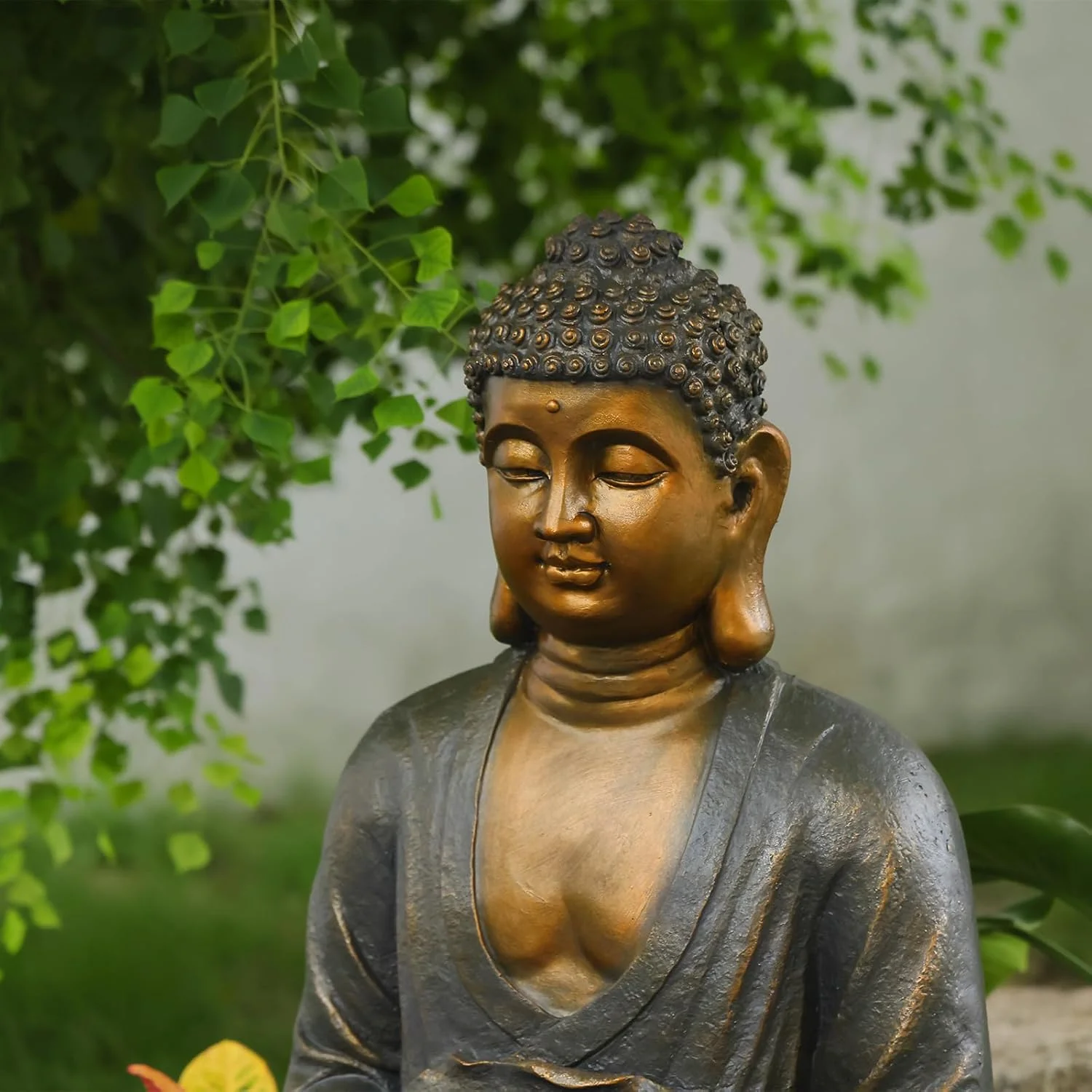 Buddha Water Fountain Outdoor Large Sitting Lotus Base Waterfall Fountains Zen Water Feature Indoor with LED Light for Garden Patio Backyard Deck Lawn Porch Balcony Home 45 inches Gold - Image 2