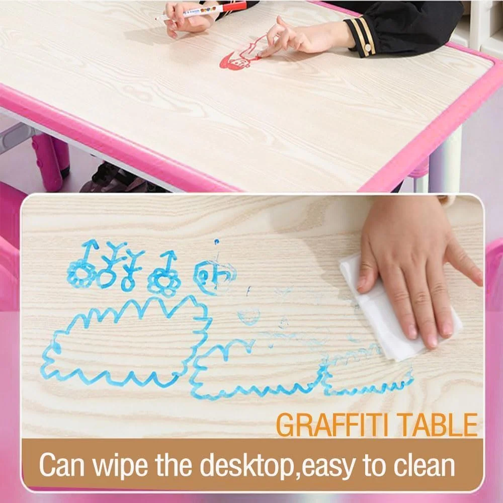 TROPOW Kids Table and Chairs,Height Adjustable Toddler Table and 6 Chair,Multi-Activity Table with Graffiti Desktop Non-Slip Legs for Ages 2-10,Children Activity Table for Daycare,Classroom,Blue - Image 18