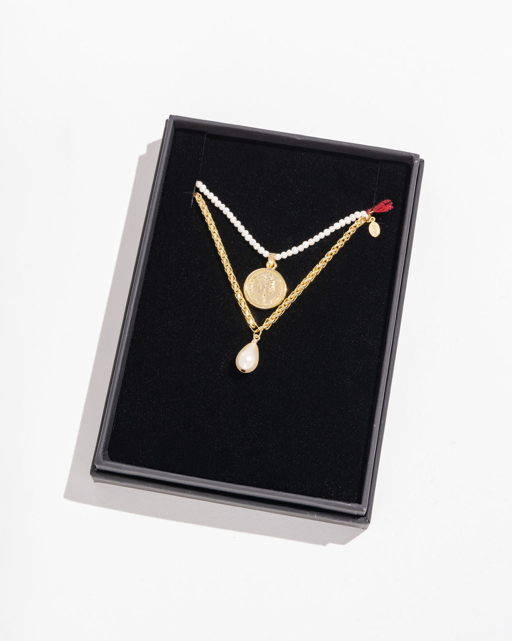 Shashi - Brittany Pearl Coin Layered Necklace - Gold - Se7enfashion