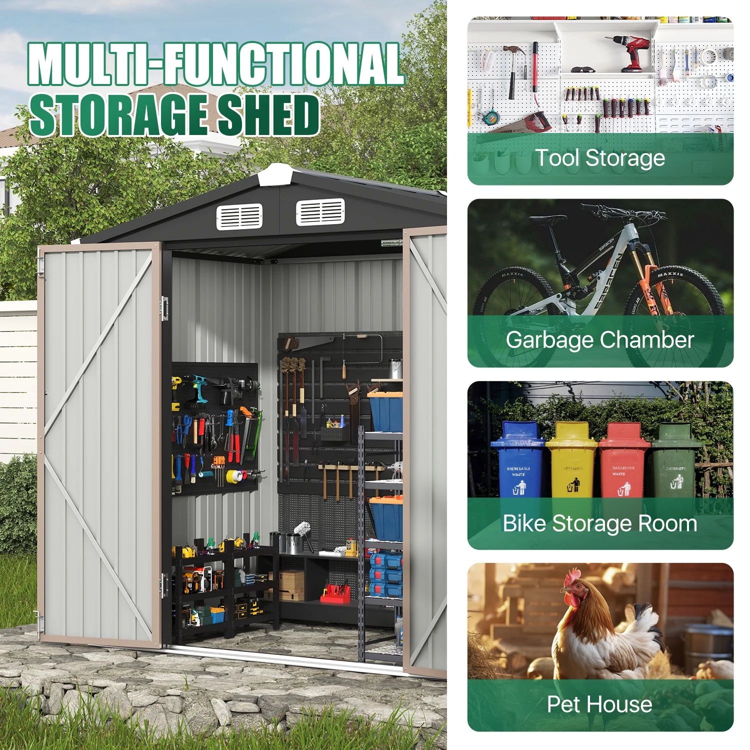 Clouddwell 6 ft. x 4 ft. Outdoor Storage Shed, Metal Garden Shed with Lockable Doors & Sloped Roof for Backyard, Patio, Poolside - Image 7