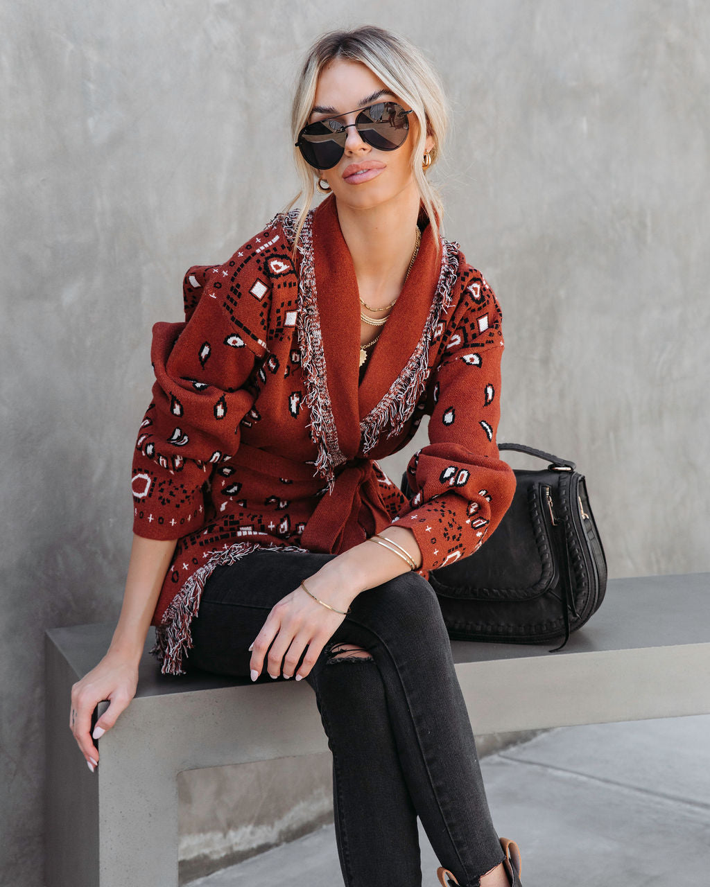 Western Adventures Bandana Fringe Cardigan - Se7enfashion