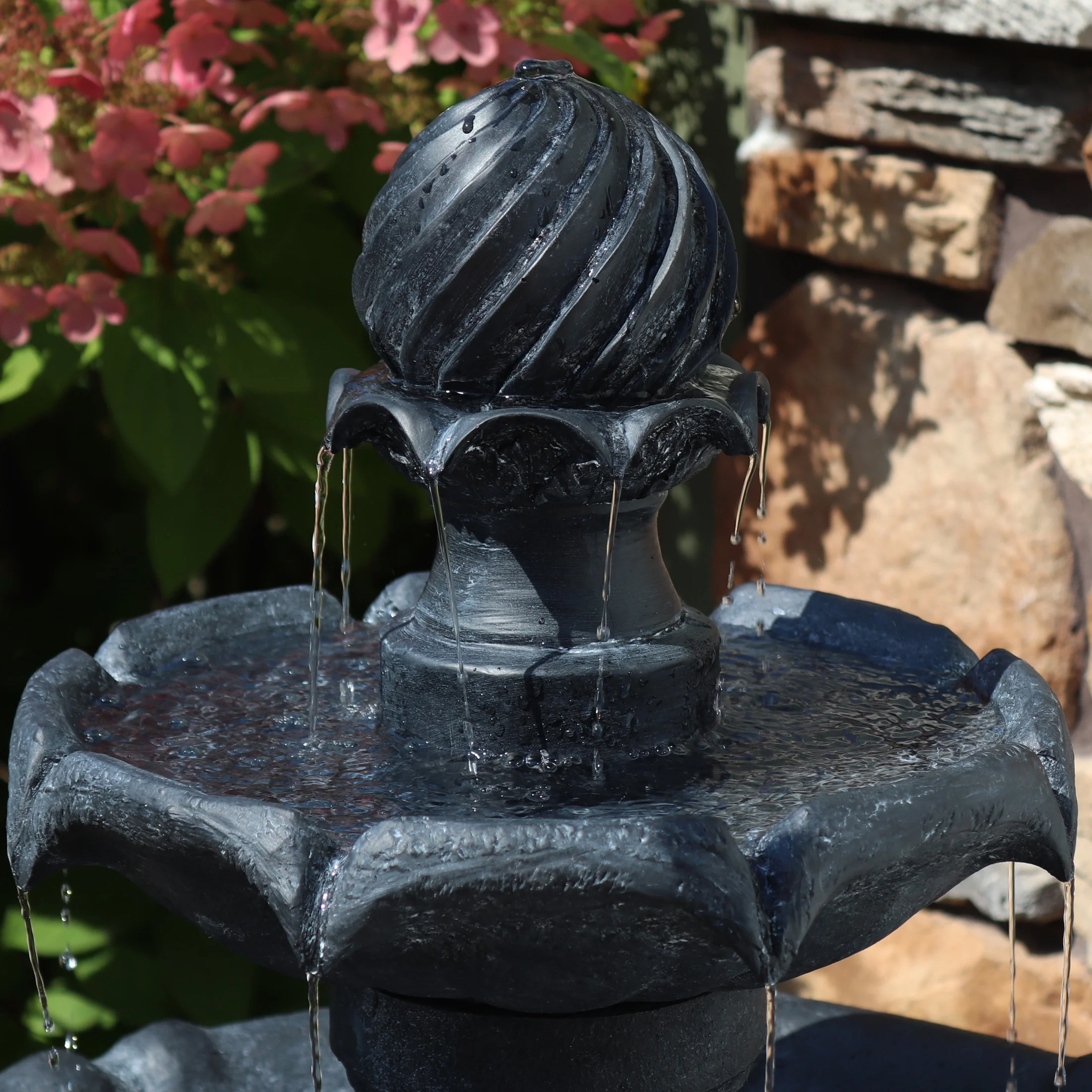 Sunnydaze 45" 2-Tier Arcade Solar Outdoor Water Fountain with LED - Earth - Image 18