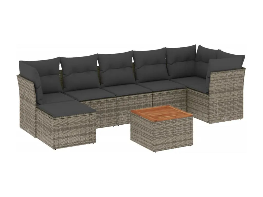 Set de sofás de jardín 8 pzas y cojines ratán sintético gris MCKQ12557