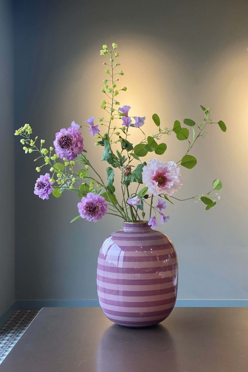 Metal Vase Stripes Lilac 32cm