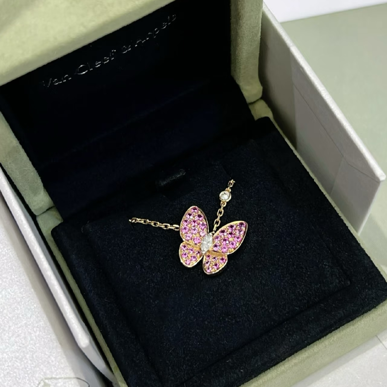 VCA Pink Diamond Butterfly Pendant Necklace - Original Replica Club