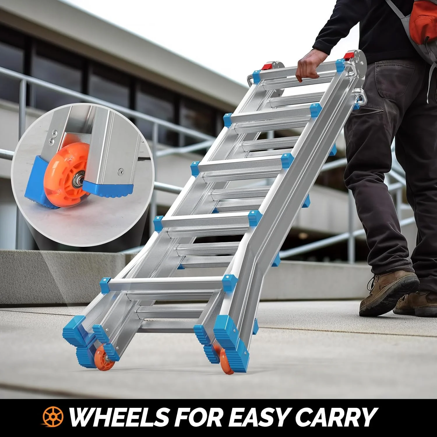 LUISLADDERS Ladder, A Frame 6 Step Ladder Telescoping Ladder, 22 Ft Reach Height Muti Position Folding Ladder Flared Leg & Wheels Design, 330 lbs Capacity Extension Ladder for Household Outdoor Work - Image 24