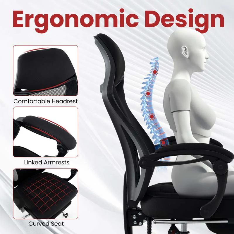 Eletriclife Ergonomic Mesh Office Chair with Footrest and Tilting Backrest