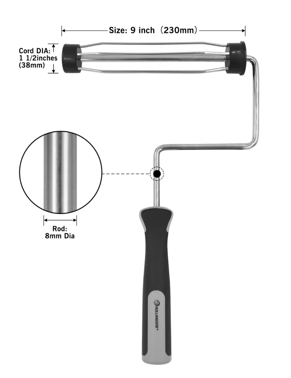 DETAIL PRO™ 9″ Smooth Roller Frame – Heavy Duty Paint Roller with Soft Grip - KTF Painting Interior Exterior
