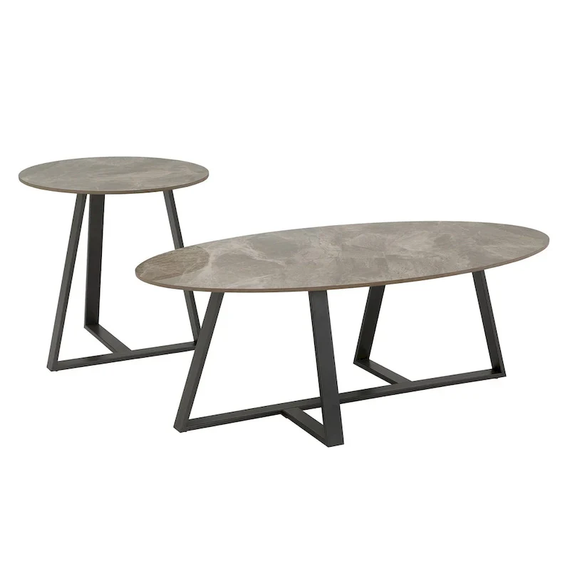 iNSPIRE Q Modern Jurmala Glossy Sintered Stone Tables with Grey Metal Base
