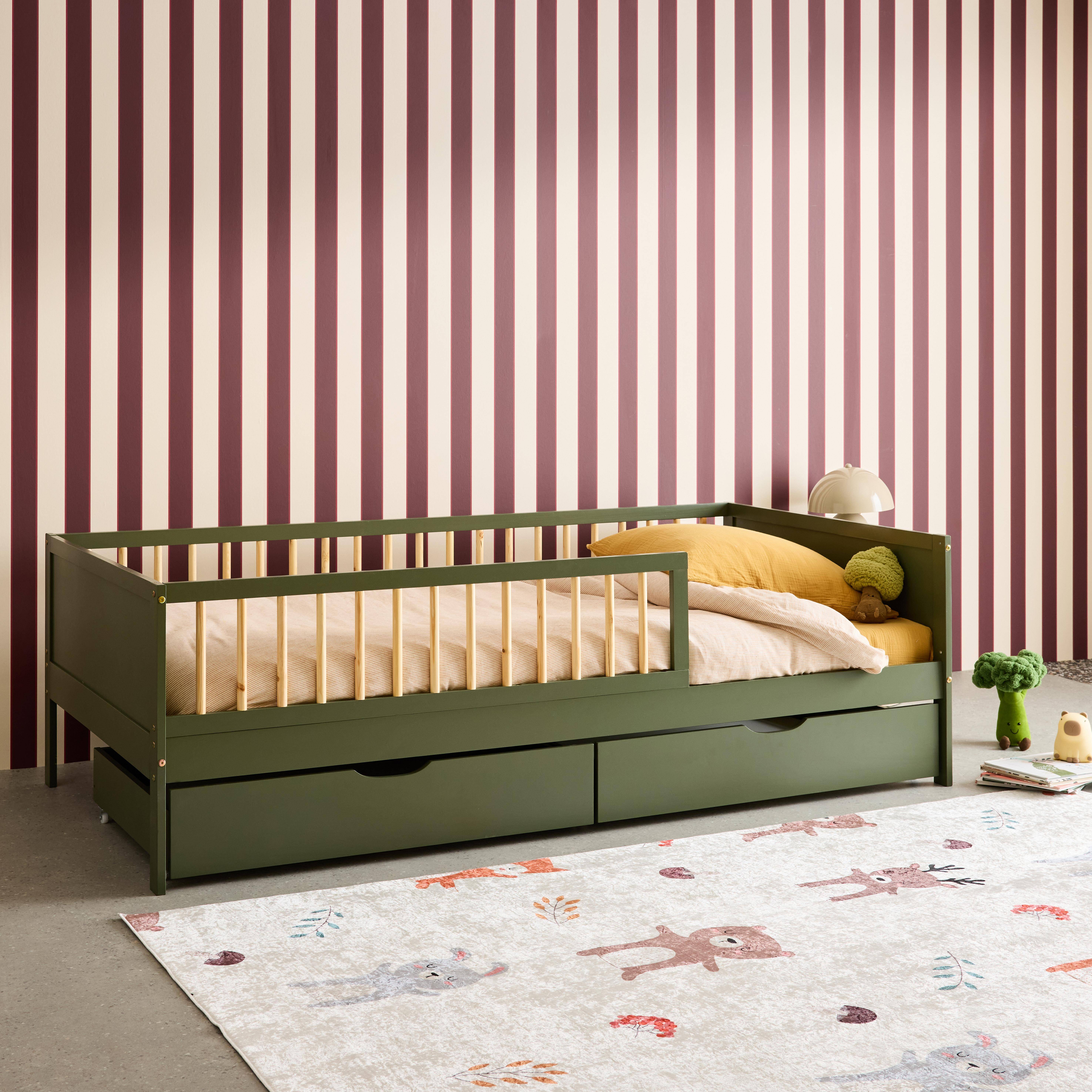 Elio - Cama nido infantil 190cm pino natural con somier de láminas y cajones