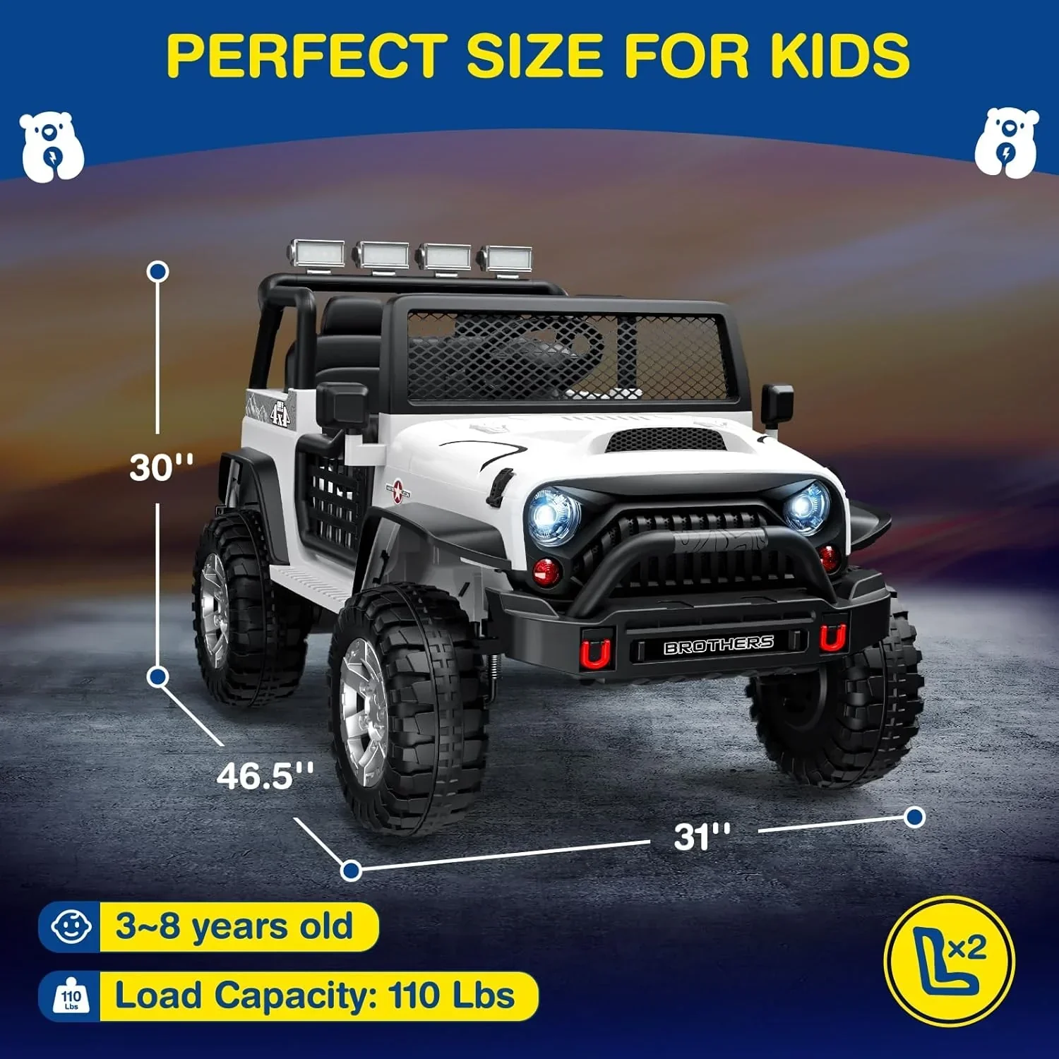 L8 Ride On Car 2 Seater 12V Kids Electric Car Remote Control 4-Wheel Suspension Bluetooth Speaker