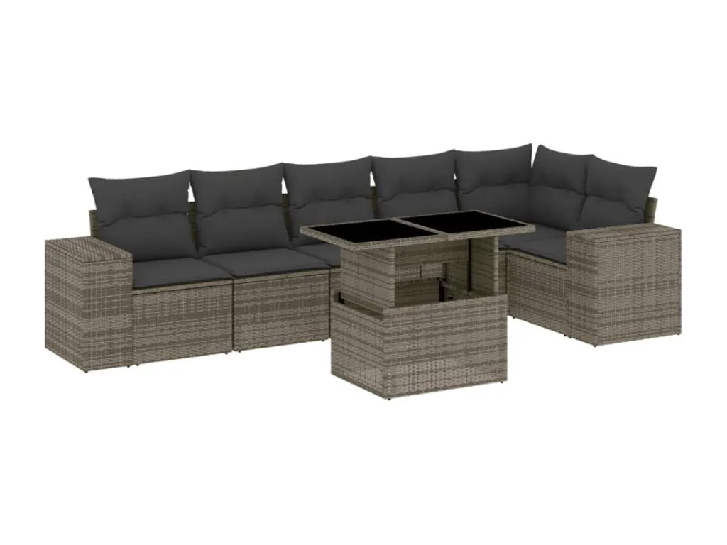 Set de sofás de jardín 7 pzas con cojines ratán sintético gris 18401AHYB