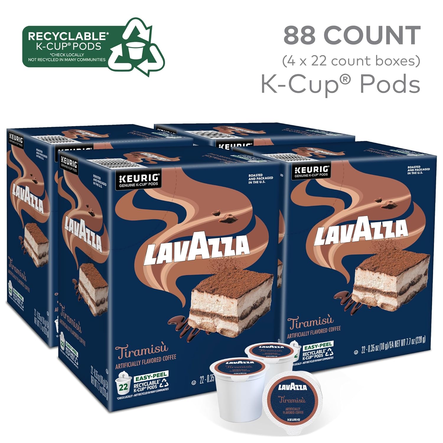 Lavazza Tiramisù Coffee. Single Serve Keurig K-Cup Pods. Flavored Coffee. 88-Count Box (4 Packs of 22)
