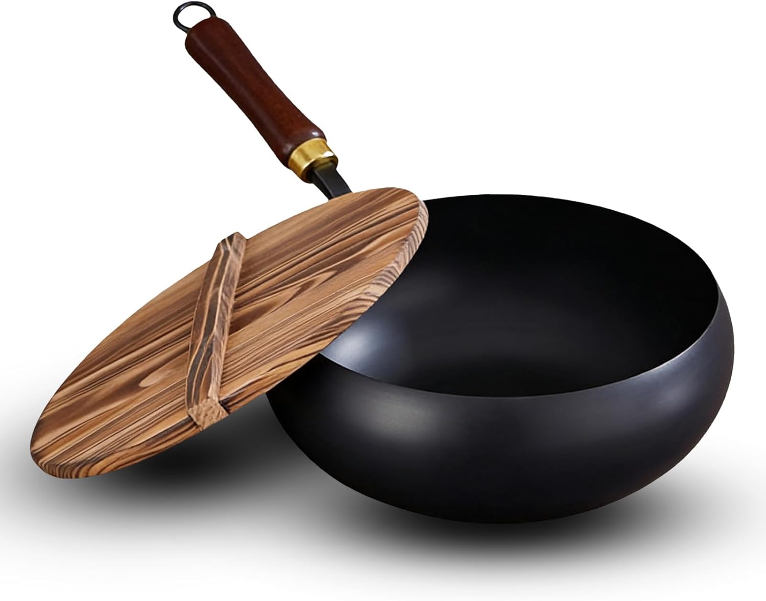 Japanese Cast Iron Wok Pan - Healthy Uncoated Frying Pan with Lid, Hand Hammered Non-Stick Finish, Traditional Cooking Pot Made in Japan (Normal Glass Lid,30cm/12'')