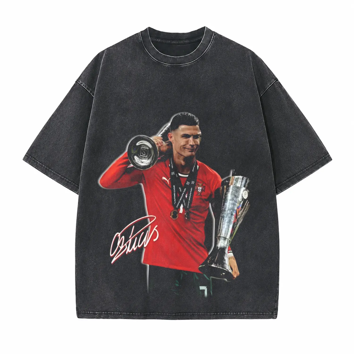Football Star Portrait Printed Unisex Washed T-Shirt
