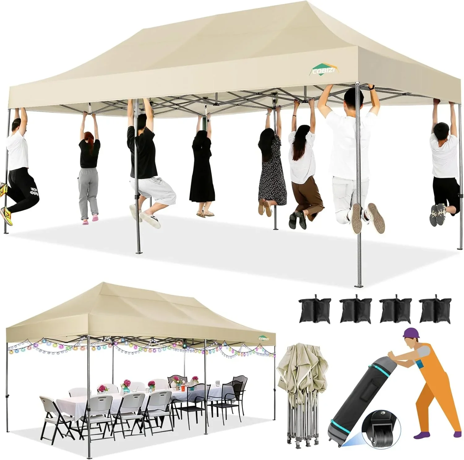 COBIZI 10x20 Heavy Duty Pop up Canopy Tent 6 sidewalls Commercial Canopy Wedding Party Tents