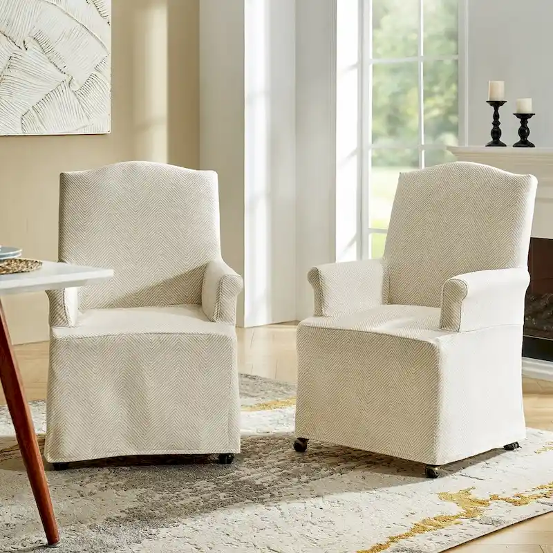 Set of 2 Alethea Upholstered Dining Chairs with Slipcovers and Solid Wood Legs by HULALA HOME