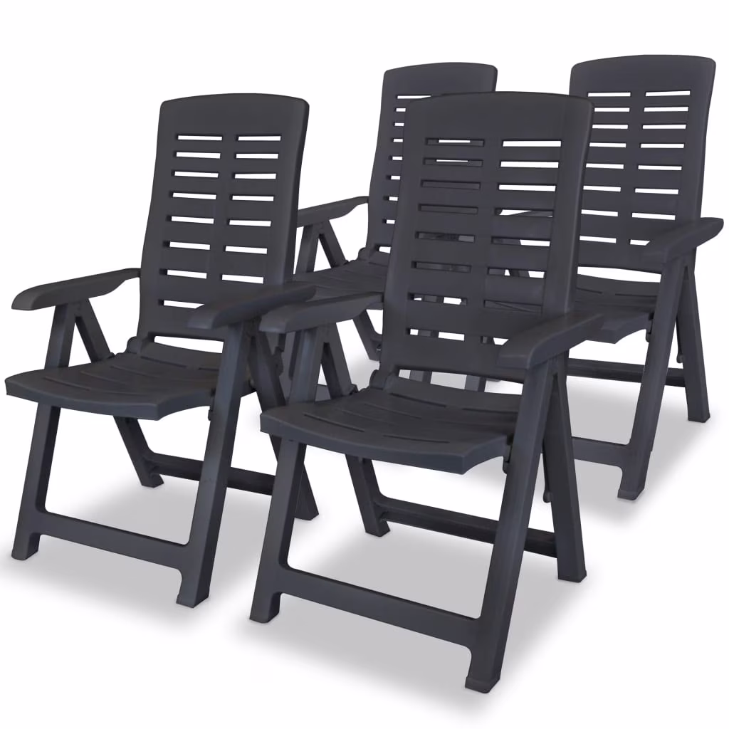 vidaXL Reclining Patio Chairs Outdoor Stack Dining Chair with Armrest Plastic - Image 5