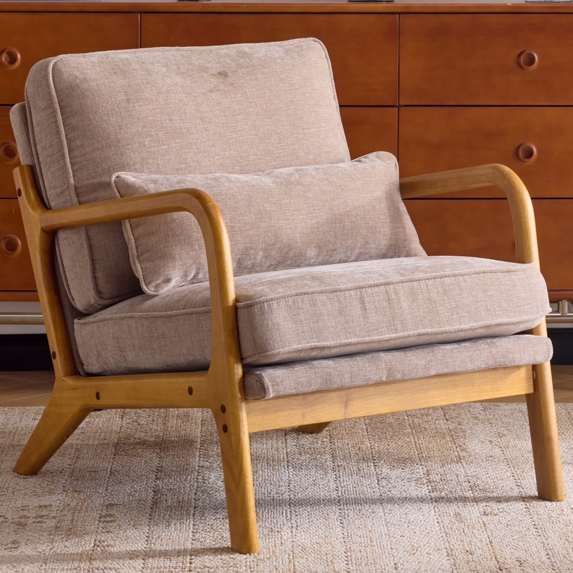 Ktaxon Accent Chair Corduroy Upholstered Armchair, Reading Club Chair with Pillow and Solid Wood Frame for Living Room Bedroom Furniture Off White - Image 18