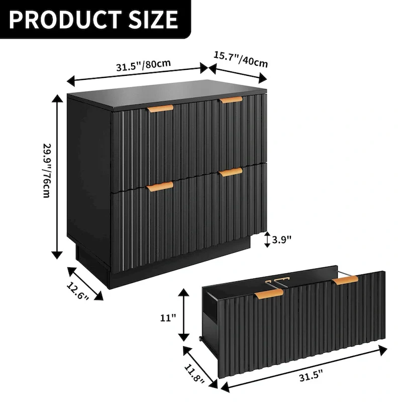 Moasis Lateral Filing Cabinet with LED Lighting and 2 Drawers for Home Office
