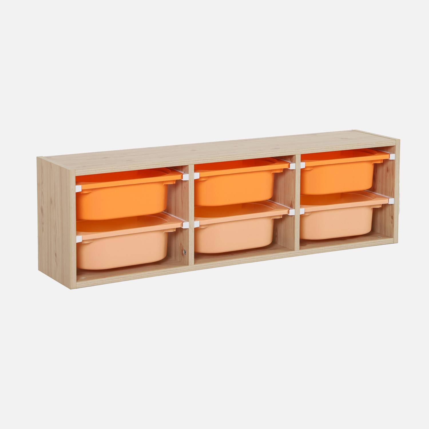 Sora - Mueble de almacenamiento infantil horizontal, 6 cajas coloridas