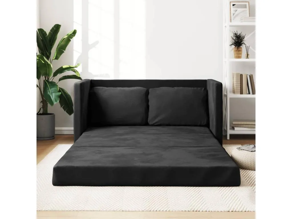 Sofá cama de suelo 2 en 1 terciopelo negro 122x204x55 cm