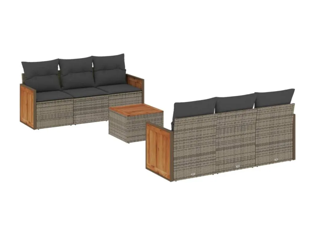 Set de sofás de jardín 7 piezas con cojines de ratán PE en tono gris