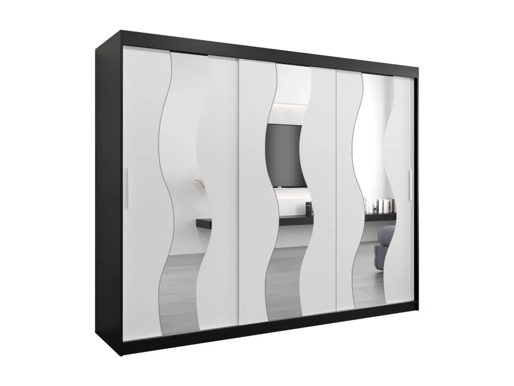 Armario Nidovia de puertas correderas 200/250/62 cm con 3 puertas en negro/blanco. mtu3509985