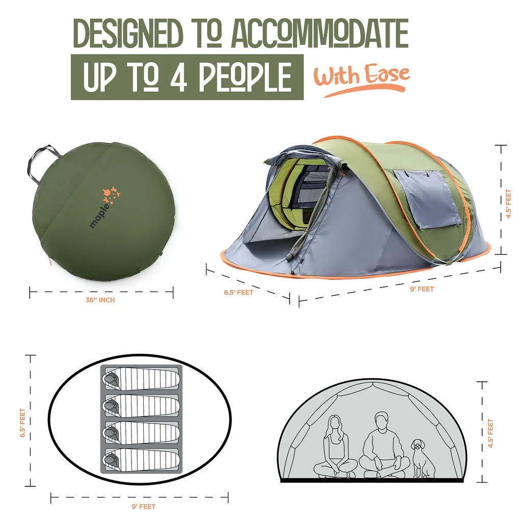 Camping Tent - 3-Person Easy Pop Up Tent with 2 Doors - UPF50+ Waterproof Instant Tent - Lightweight & Portable Family Tents for Outdoor Camping, Hiking & Traveling - Carrying Bag Included Maple99USA - Image 6