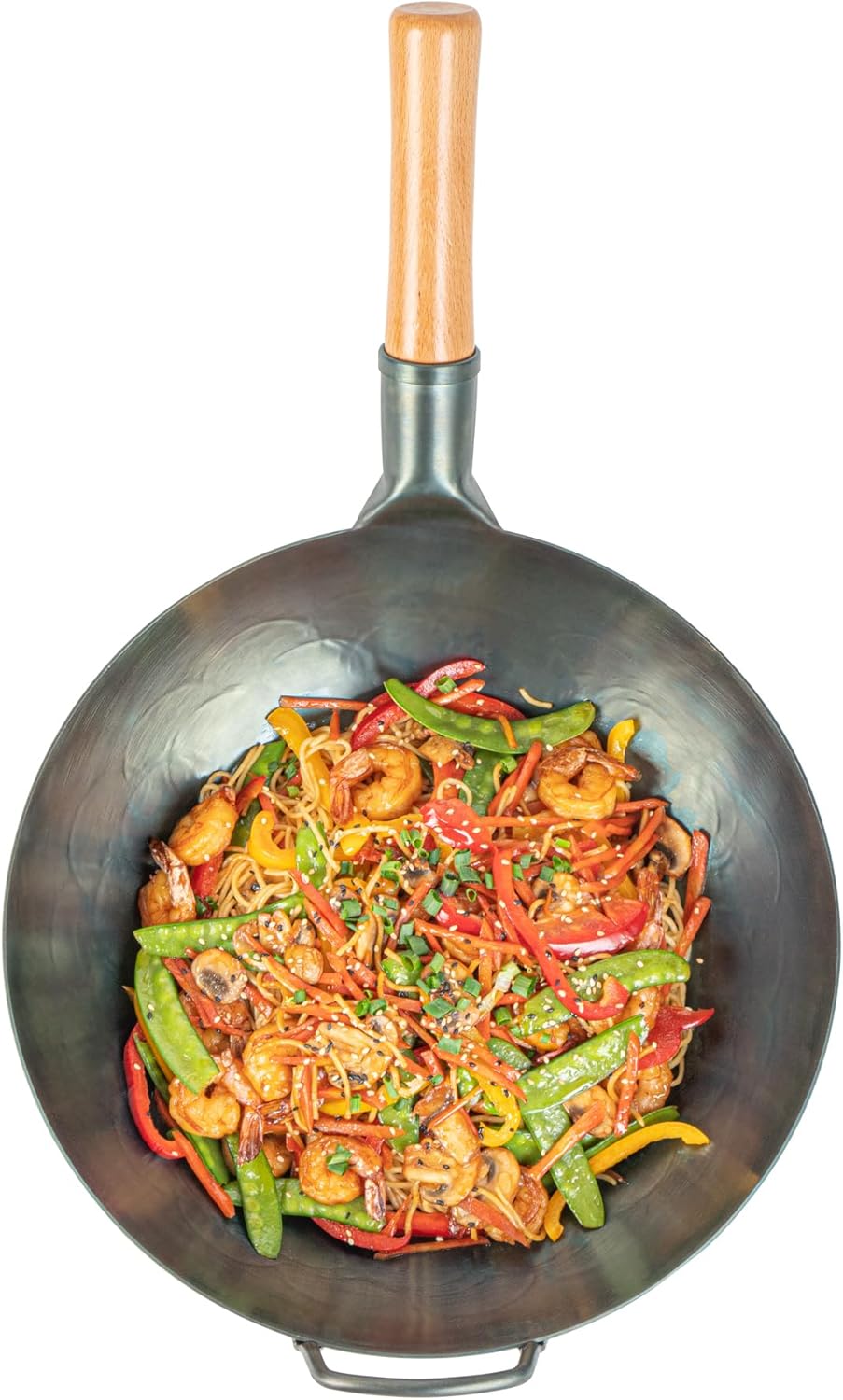 Restaurantware Carbon Steel Wok 1 Pack of 12 Inch Heavy-Duty Stir Fry Pan Blue Hand Hammered Wok Efficient Maneuvering Steel Helper Handle Uniform Heat Distribution Asian Cooking